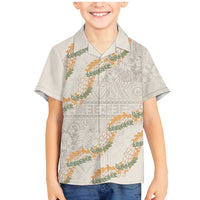 Aloha Pakalana and Puakenikeni Lei Family Matching Mermaid Dress and Hawaiian Shirt Beige Hawaiian Pattern