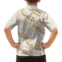 Aloha Pakalana and Puakenikeni Lei Family Matching Off The Shoulder Long Sleeve Dress and Hawaiian Shirt Beige Hawaiian Pattern