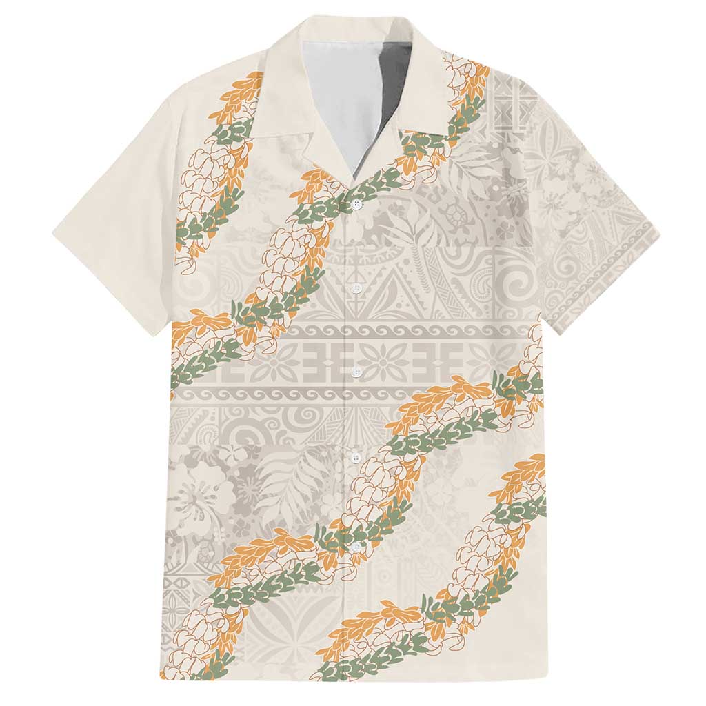 Aloha Pakalana and Puakenikeni Lei Family Matching Short Sleeve Bodycon Dress and Hawaiian Shirt Beige Hawaiian Pattern