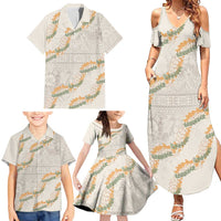 Aloha Pakalana and Puakenikeni Lei Family Matching Summer Maxi Dress and Hawaiian Shirt Beige Hawaiian Pattern