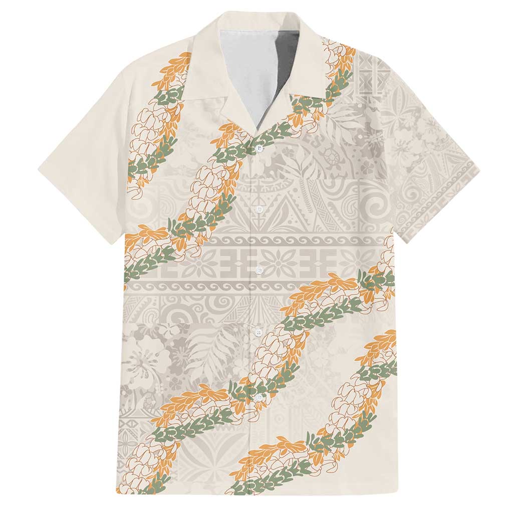 Aloha Pakalana and Puakenikeni Lei Family Matching Summer Maxi Dress and Hawaiian Shirt Beige Hawaiian Pattern