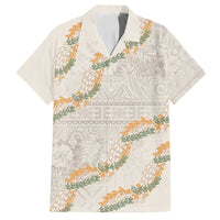 Aloha Pakalana and Puakenikeni Lei Family Matching Summer Maxi Dress and Hawaiian Shirt Beige Hawaiian Pattern