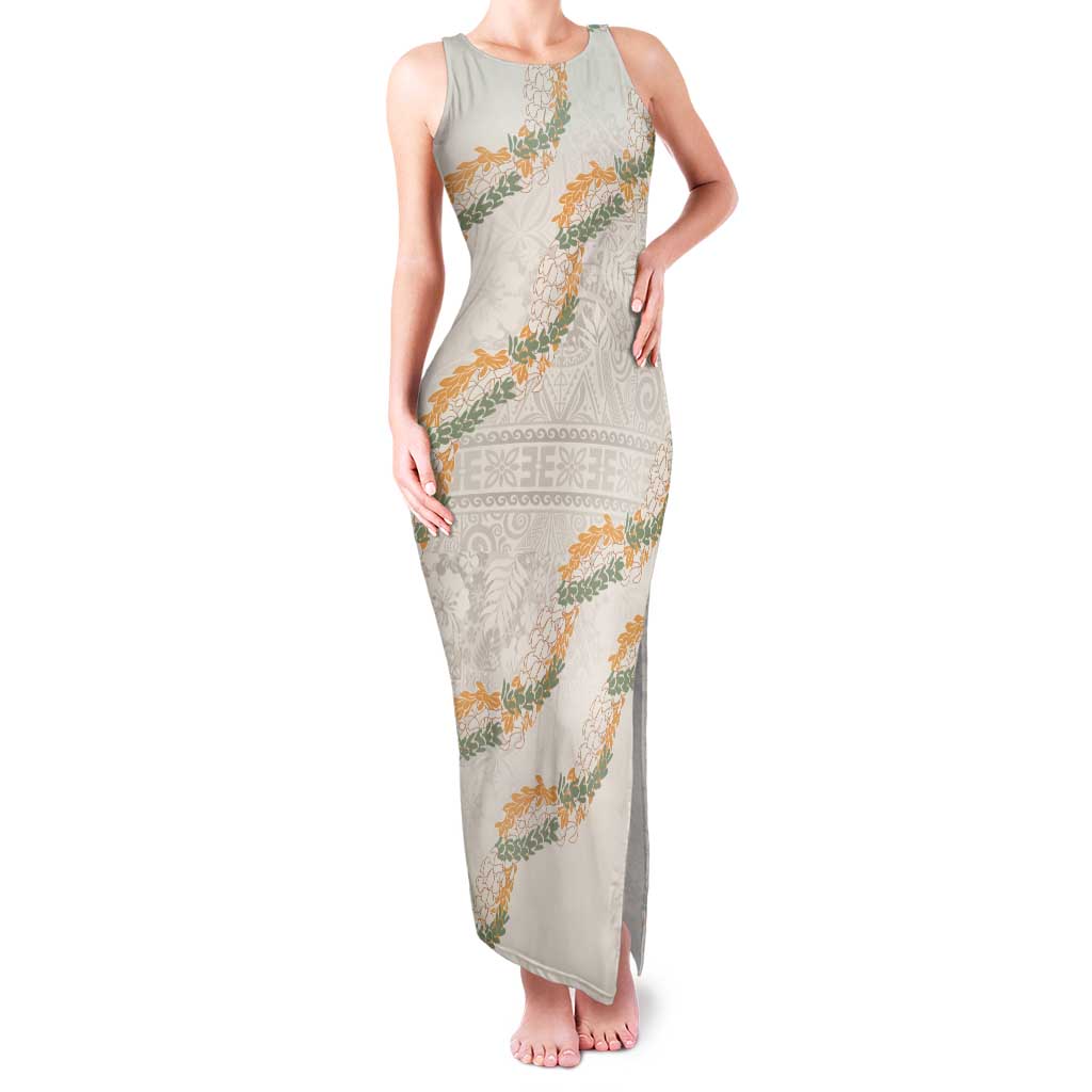 Aloha Pakalana and Puakenikeni Lei Family Matching Tank Maxi Dress and Hawaiian Shirt Beige Hawaiian Pattern