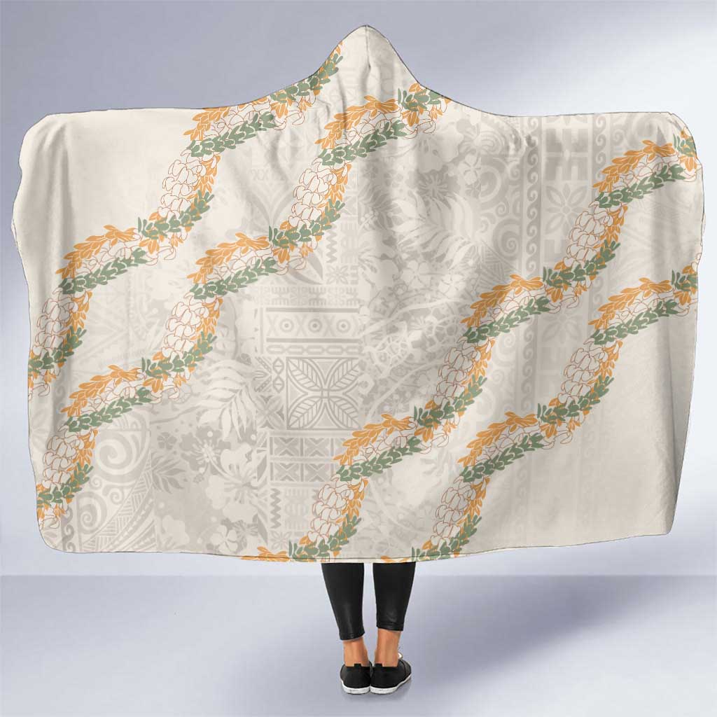 Aloha Pakalana and Puakenikeni Lei Hooded Blanket Beige Hawaiian Pattern