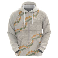 Aloha Pakalana and Puakenikeni Lei Hoodie Beige Hawaiian Pattern