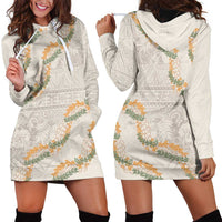 Aloha Pakalana and Puakenikeni Lei Hoodie Dress Beige Hawaiian Pattern