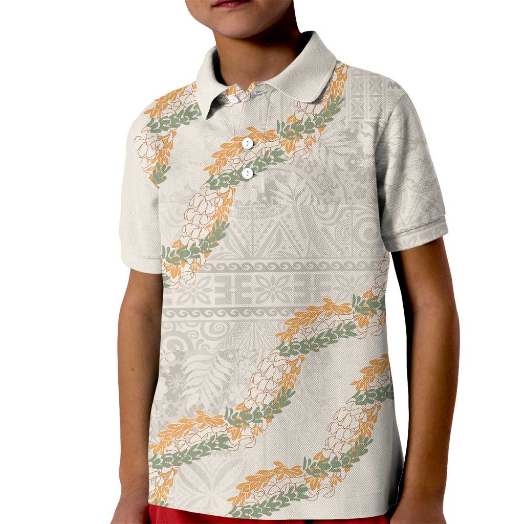 Aloha Pakalana and Puakenikeni Lei Kid Polo Shirt Beige Hawaiian Pattern