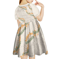 Aloha Pakalana and Puakenikeni Lei Kid Short Sleeve Dress Beige Hawaiian Pattern
