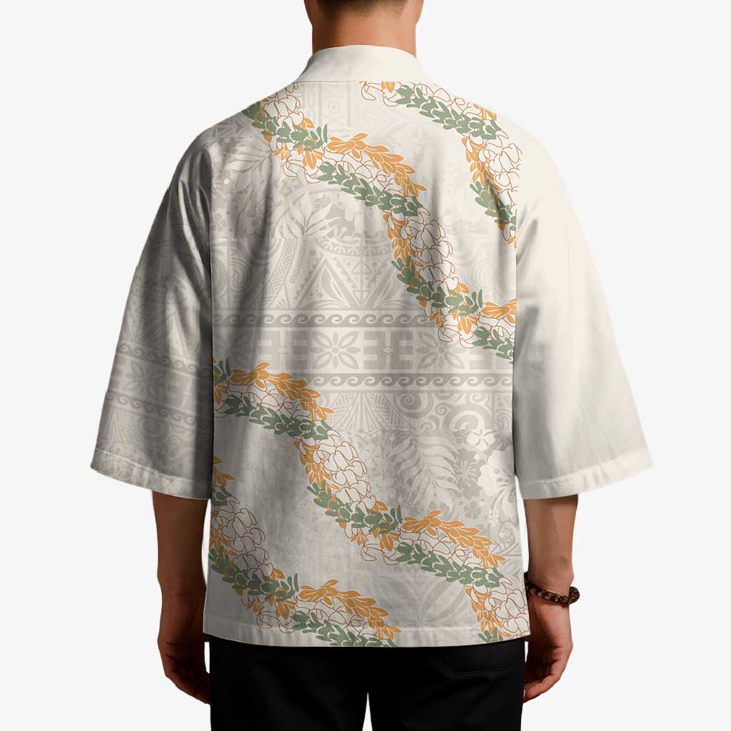 Aloha Pakalana and Puakenikeni Lei Kimono Beige Hawaiian Pattern - Polynesian Pride