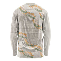 Aloha Pakalana and Puakenikeni Lei Long Sleeve Shirt Beige Hawaiian Pattern