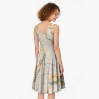 Aloha Pakalana and Puakenikeni Lei Midi Dress Beige Hawaiian Pattern - Polynesian Pride