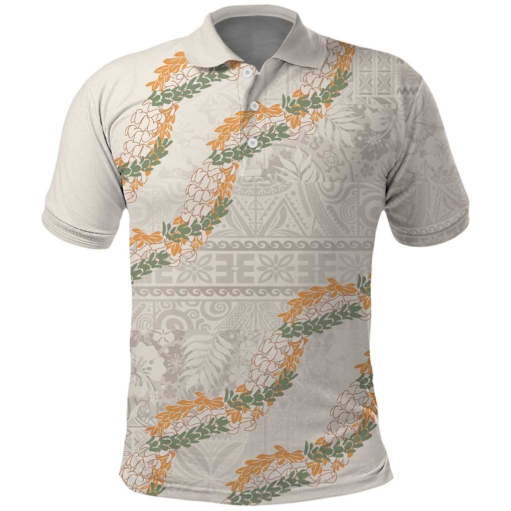 Aloha Pakalana and Puakenikeni Lei Polo Shirt Beige Hawaiian Pattern