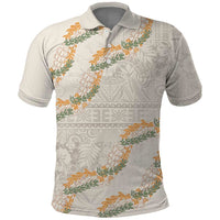 Aloha Pakalana and Puakenikeni Lei Polo Shirt Beige Hawaiian Pattern