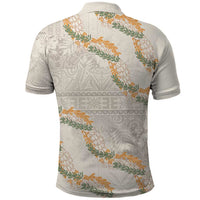 Aloha Pakalana and Puakenikeni Lei Polo Shirt Beige Hawaiian Pattern