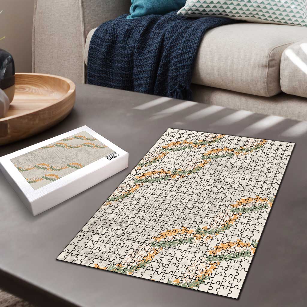 Aloha Pakalana and Puakenikeni Lei Puzzle Beige Hawaiian Pattern - Polynesian Pride