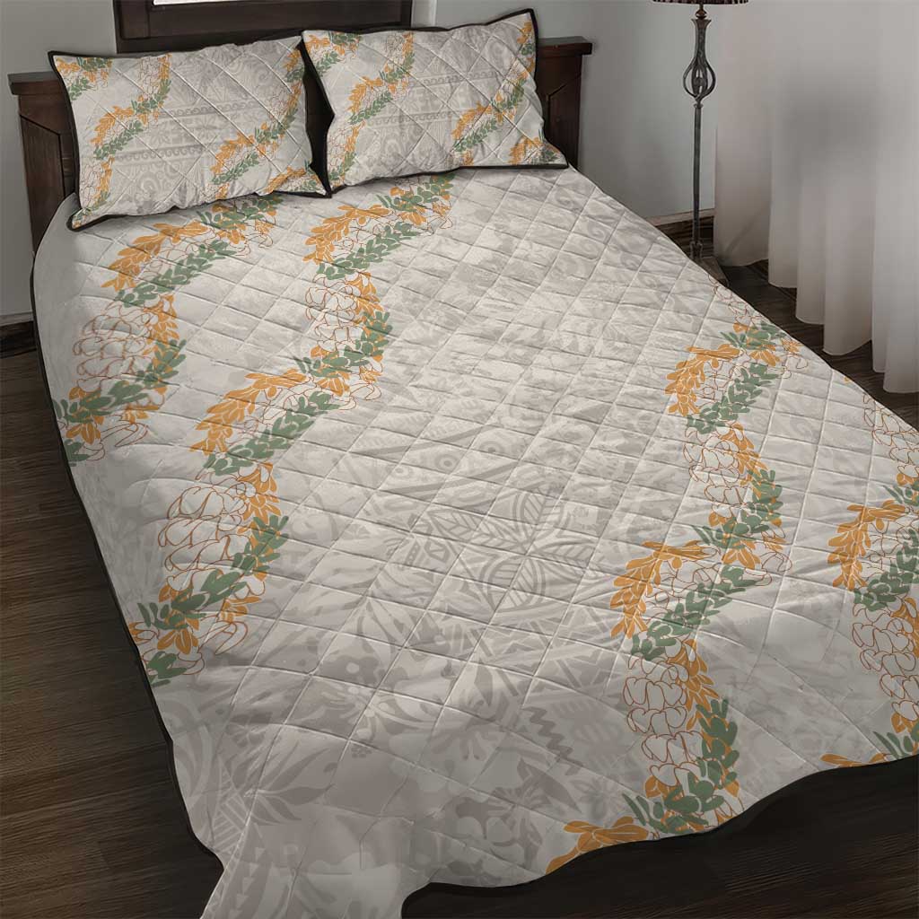 Aloha Pakalana and Puakenikeni Lei Quilt Bed Set Beige Hawaiian Pattern