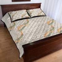 Aloha Pakalana and Puakenikeni Lei Quilt Bed Set Beige Hawaiian Pattern