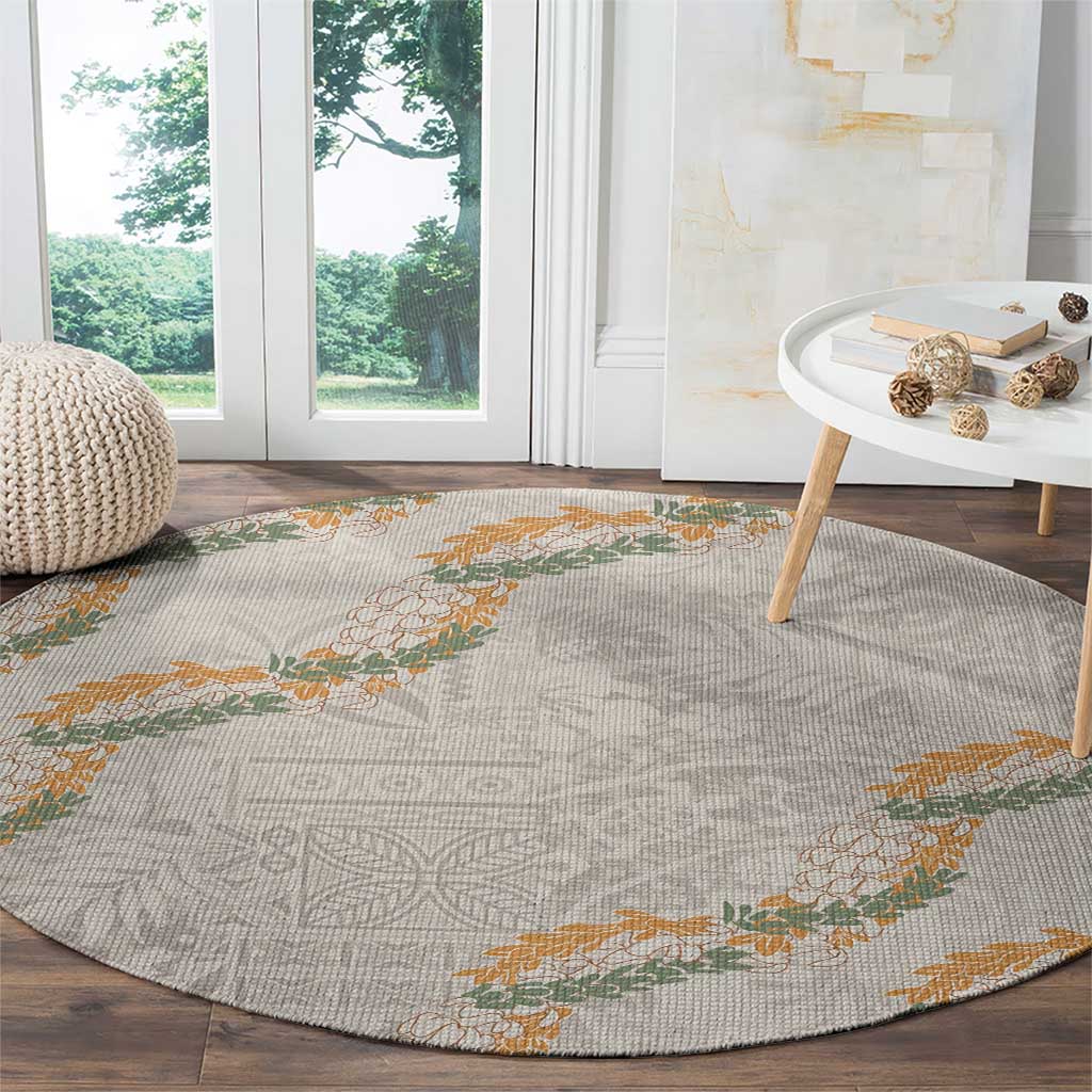Aloha Pakalana and Puakenikeni Lei Round Carpet Beige Hawaiian Pattern