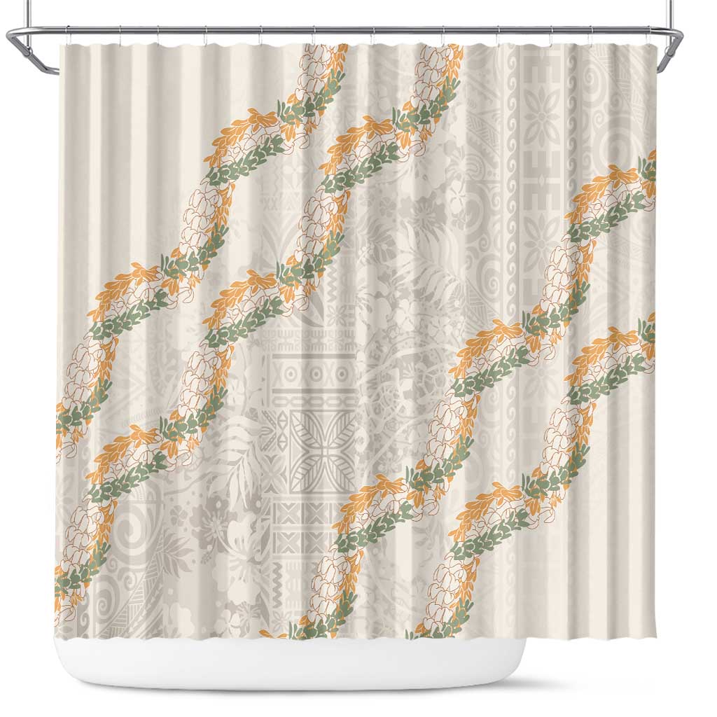 Aloha Pakalana and Puakenikeni Lei Shower Curtain Beige Hawaiian Pattern