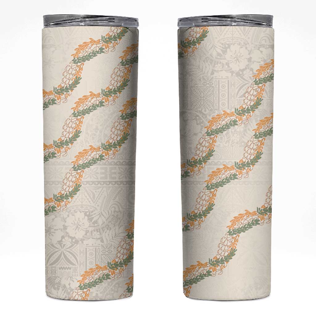 Aloha Pakalana and Puakenikeni Lei Skinny Tumbler Beige Hawaiian Pattern