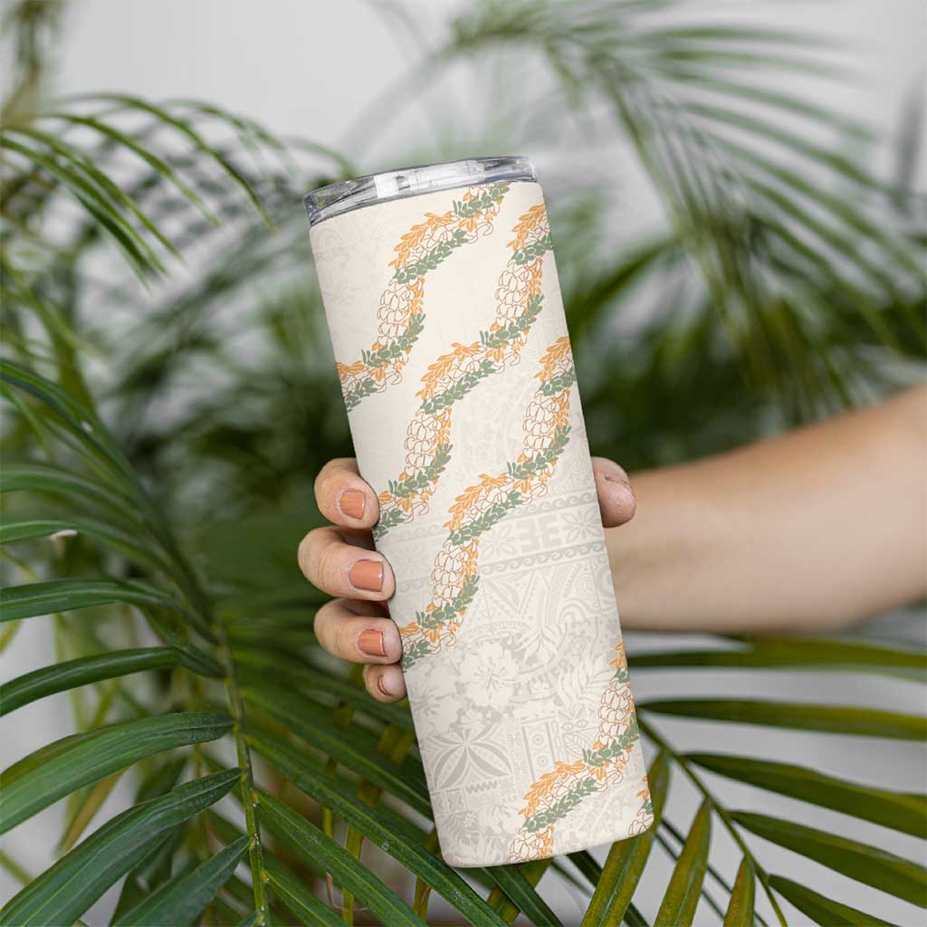 Aloha Pakalana and Puakenikeni Lei Skinny Tumbler Beige Hawaiian Pattern