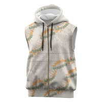 Aloha Pakalana and Puakenikeni Lei Sleeveless Zip Hoodie Beige Hawaiian Pattern - Polynesian Pride