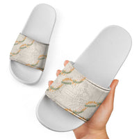 Aloha Pakalana and Puakenikeni Lei Slide Sandals Beige Hawaiian Pattern - Polynesian Pride