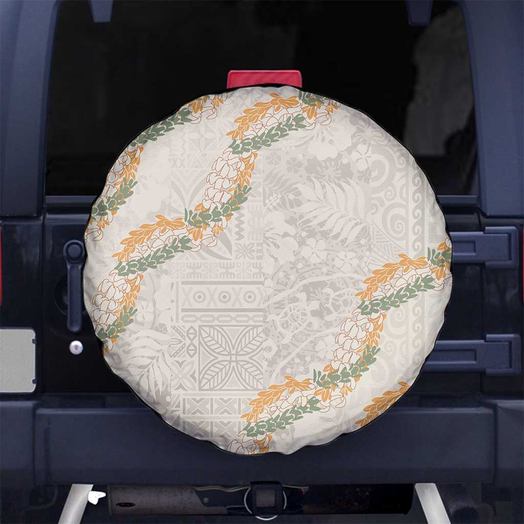 Aloha Pakalana and Puakenikeni Lei Spare Tire Cover Beige Hawaiian Pattern