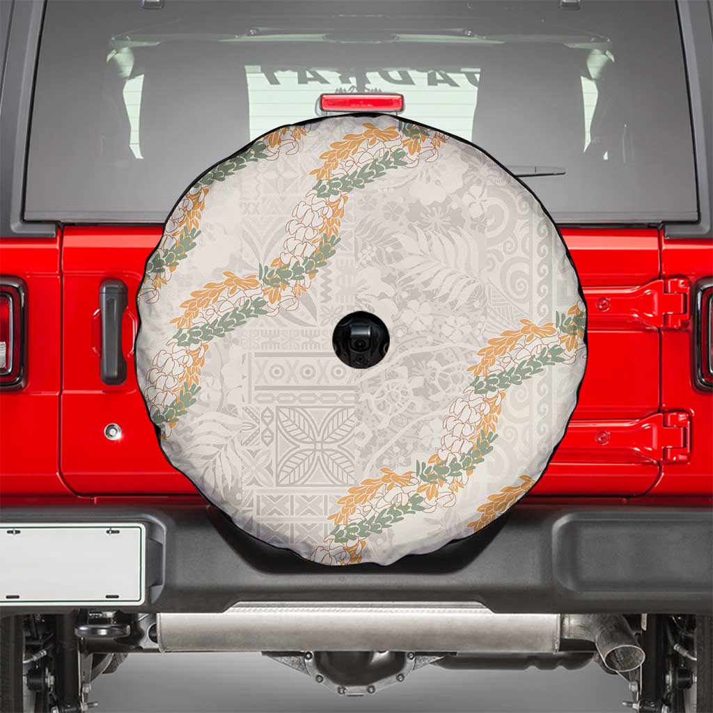 Aloha Pakalana and Puakenikeni Lei Spare Tire Cover Beige Hawaiian Pattern