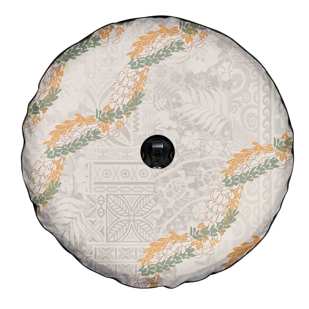 Aloha Pakalana and Puakenikeni Lei Spare Tire Cover Beige Hawaiian Pattern