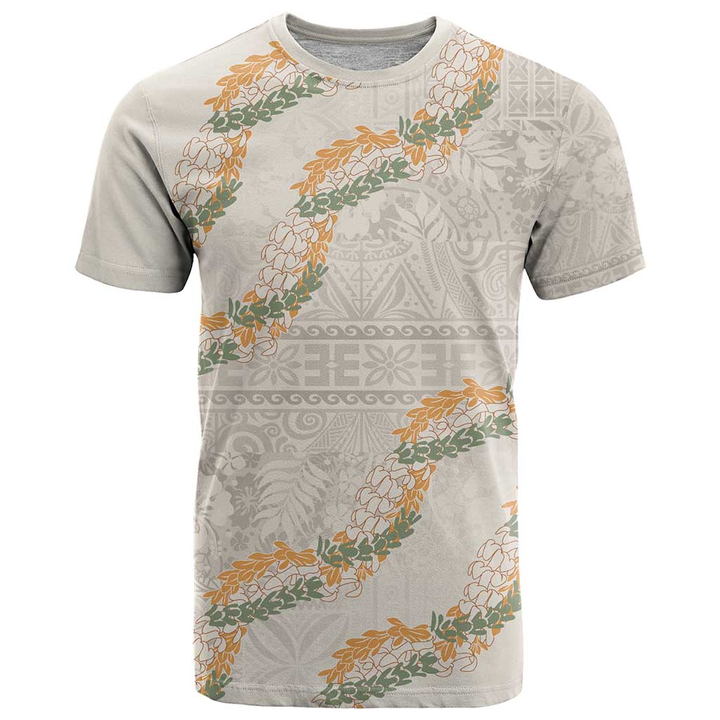 Aloha Pakalana and Puakenikeni Lei T Shirt Beige Hawaiian Pattern