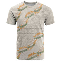 Aloha Pakalana and Puakenikeni Lei T Shirt Beige Hawaiian Pattern