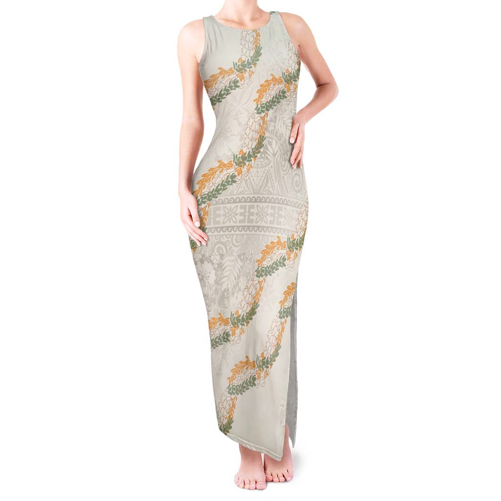 Aloha Pakalana and Puakenikeni Lei Tank Maxi Dress Beige Hawaiian Pattern LT9 Women Beige - Polynesian Pride