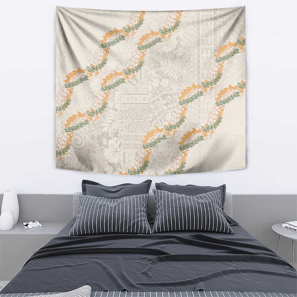 Aloha Pakalana and Puakenikeni Lei Tapestry Beige Hawaiian Pattern