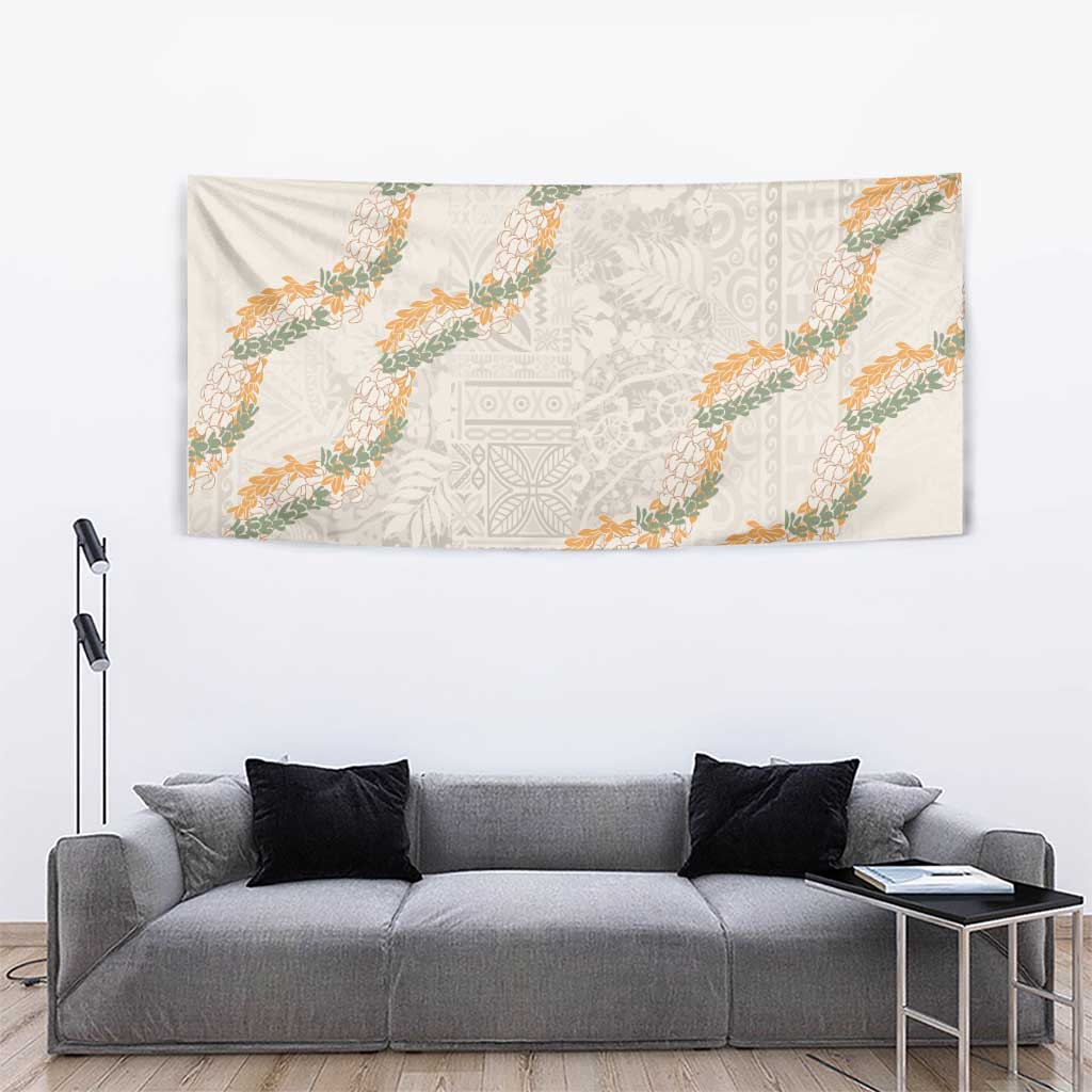 Aloha Pakalana and Puakenikeni Lei Tapestry Beige Hawaiian Pattern