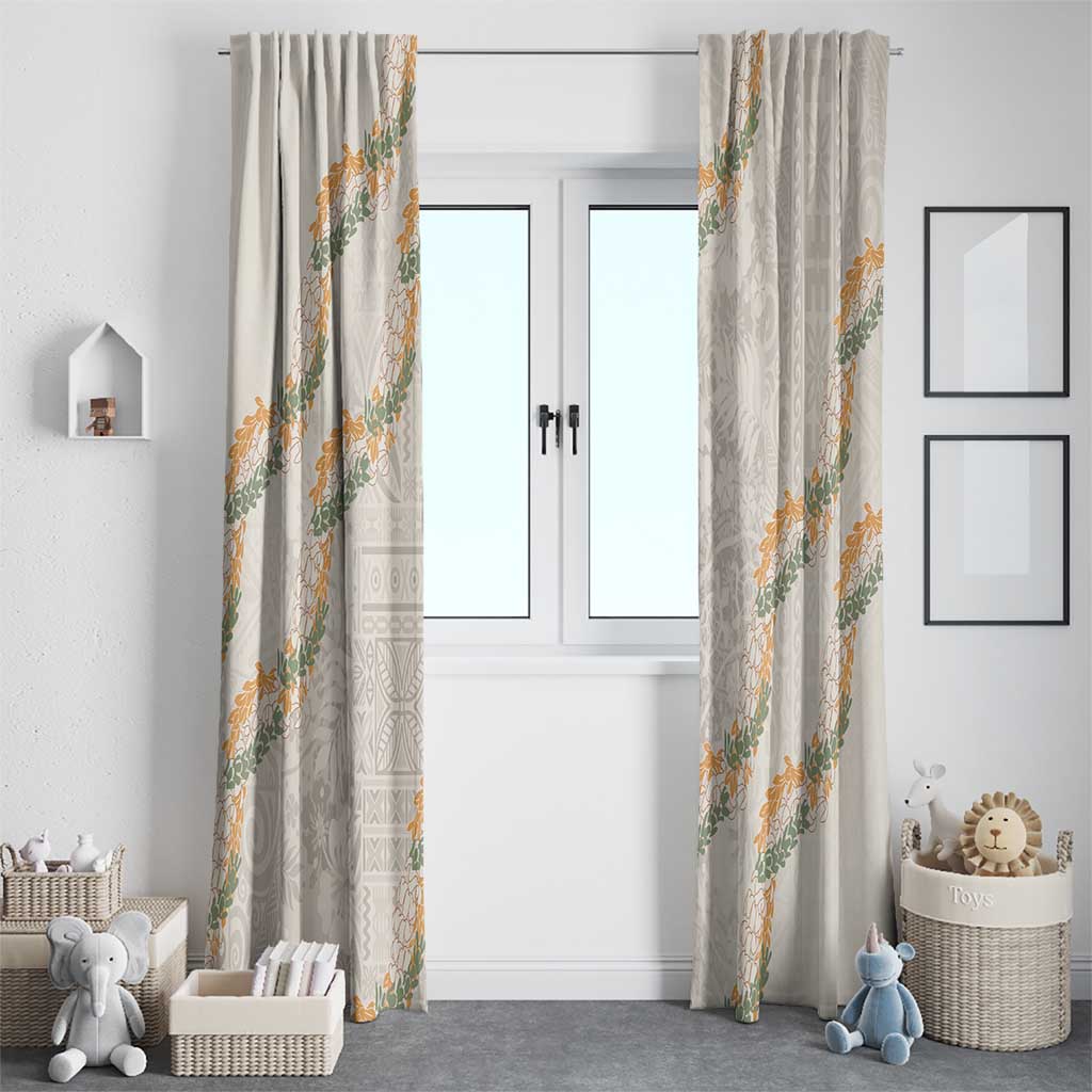 Aloha Pakalana and Puakenikeni Lei Window Curtain Beige Hawaiian Pattern