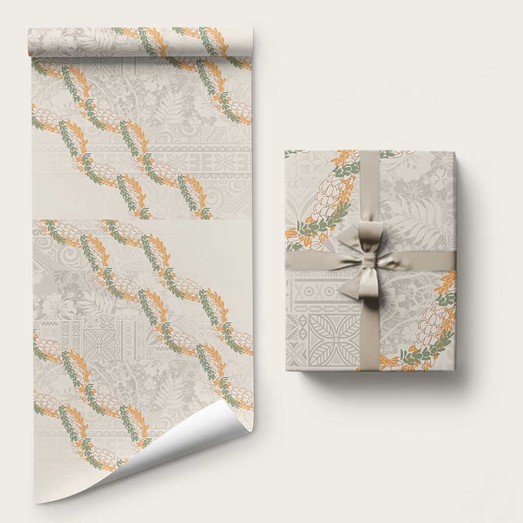 Aloha Pakalana and Puakenikeni Lei Wrapping Paper Beige Hawaiian Pattern - Polynesian Pride