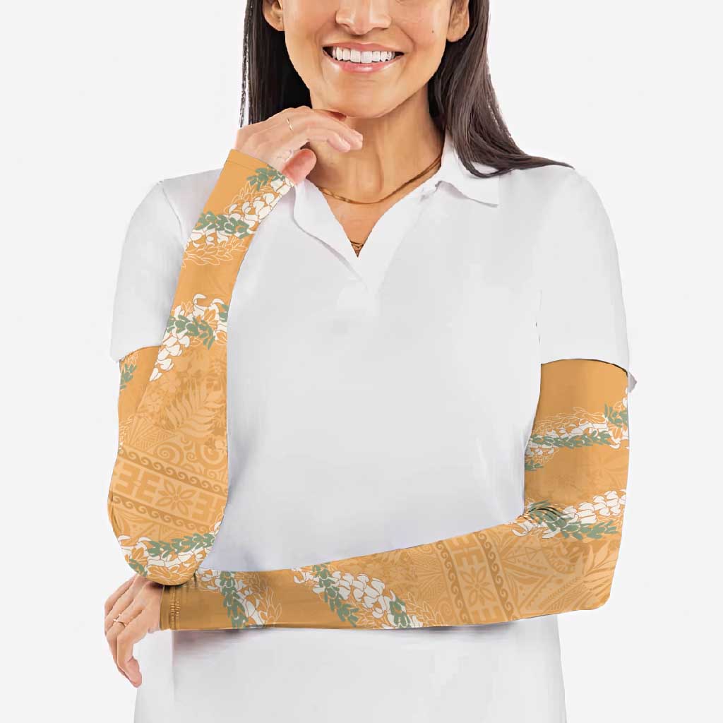 Aloha Pakalana and Puakenikeni Lei Arm Sleeves Gold Hawaiian Pattern - Polynesian Pride