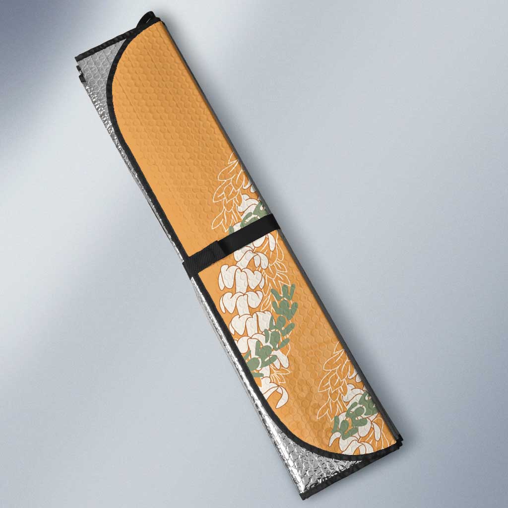 Aloha Pakalana and Puakenikeni Lei Auto Sun Shade Gold Hawaiian Pattern - Polynesian Pride