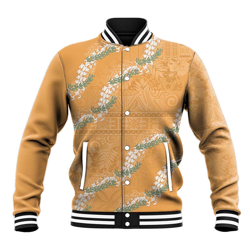 Aloha Pakalana and Puakenikeni Lei Baseball Jacket Gold Hawaiian Pattern