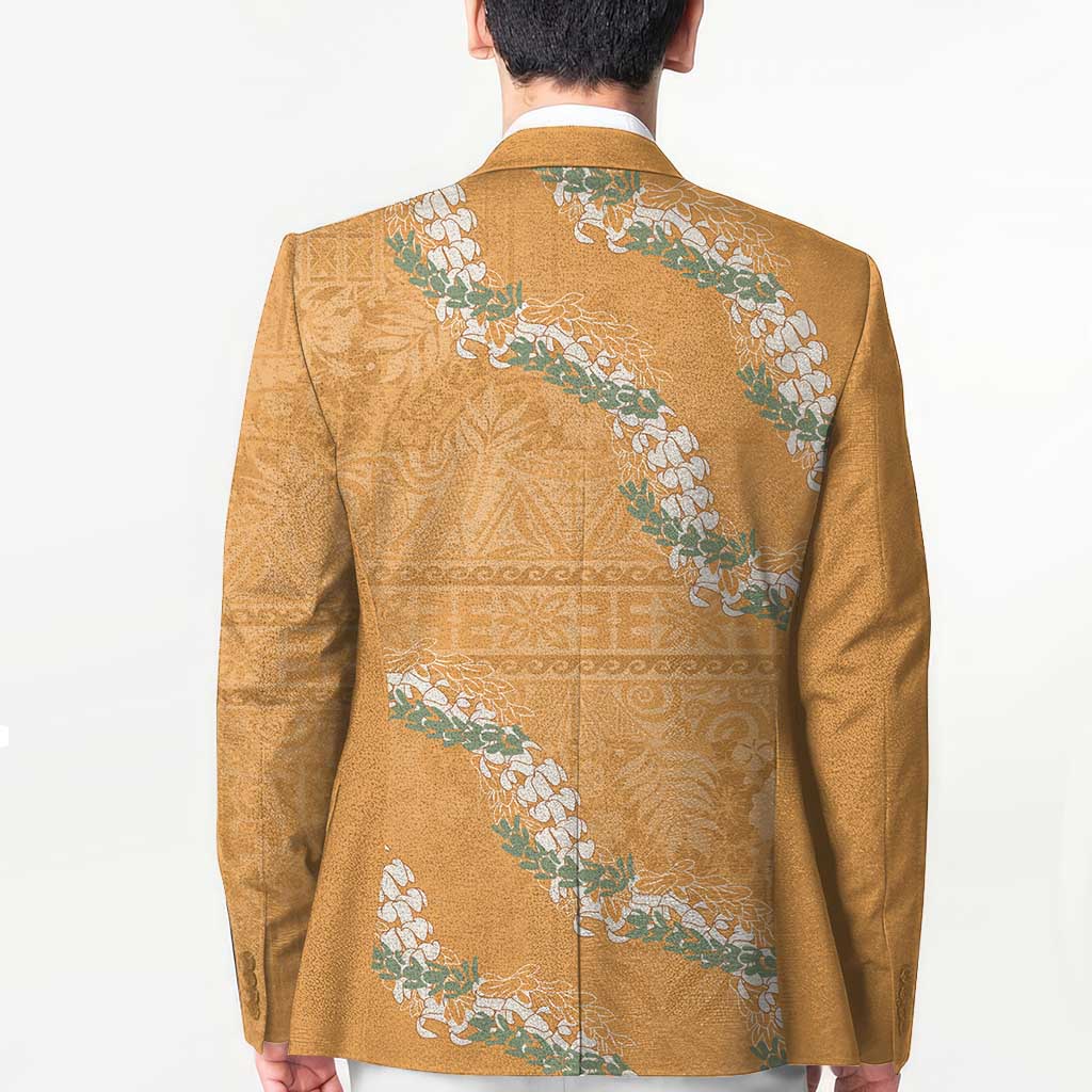Aloha Pakalana and Puakenikeni Lei Blazer Gold Hawaiian Pattern - Polynesian Pride