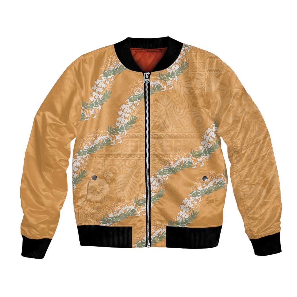 Aloha Pakalana and Puakenikeni Lei Bomber Jacket Gold Hawaiian Pattern