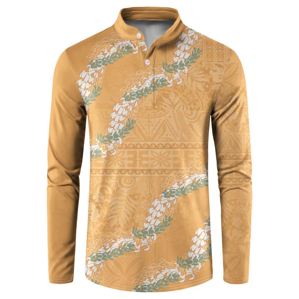 Aloha Pakalana and Puakenikeni Lei Button Sweatshirt Gold Hawaiian Pattern