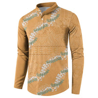Aloha Pakalana and Puakenikeni Lei Button Sweatshirt Gold Hawaiian Pattern