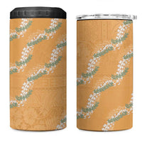 Aloha Pakalana and Puakenikeni Lei 4 in 1 Can Cooler Tumbler Gold Hawaiian Pattern