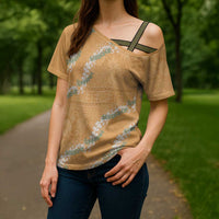 Aloha Pakalana and Puakenikeni Lei Cross Shoulder Shirt Gold Hawaiian Pattern - Polynesian Pride