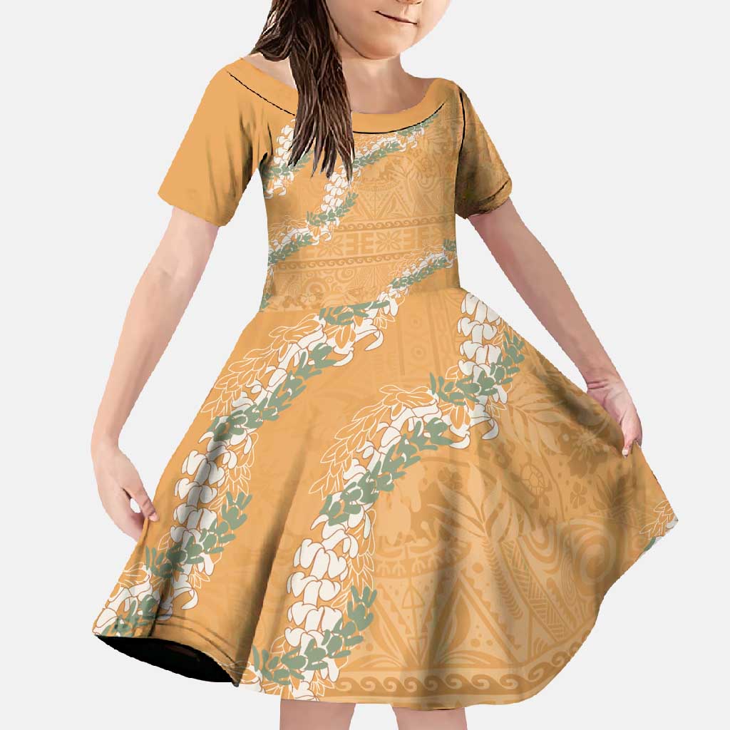 Aloha Pakalana and Puakenikeni Lei Family Matching Mermaid Dress and Hawaiian Shirt Gold Hawaiian Pattern LT9 Daughter's Dress Gold - Polynesian Pride