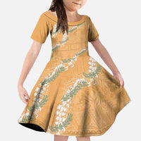 Aloha Pakalana and Puakenikeni Lei Family Matching Mermaid Dress and Hawaiian Shirt Gold Hawaiian Pattern LT9 Daughter's Dress Gold - Polynesian Pride
