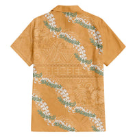 Aloha Pakalana and Puakenikeni Lei Family Matching Off The Shoulder Long Sleeve Dress and Hawaiian Shirt Gold Hawaiian Pattern LT9 - Polynesian Pride