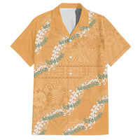 Aloha Pakalana and Puakenikeni Lei Family Matching Off Shoulder Short Dress and Hawaiian Shirt Gold Hawaiian Pattern